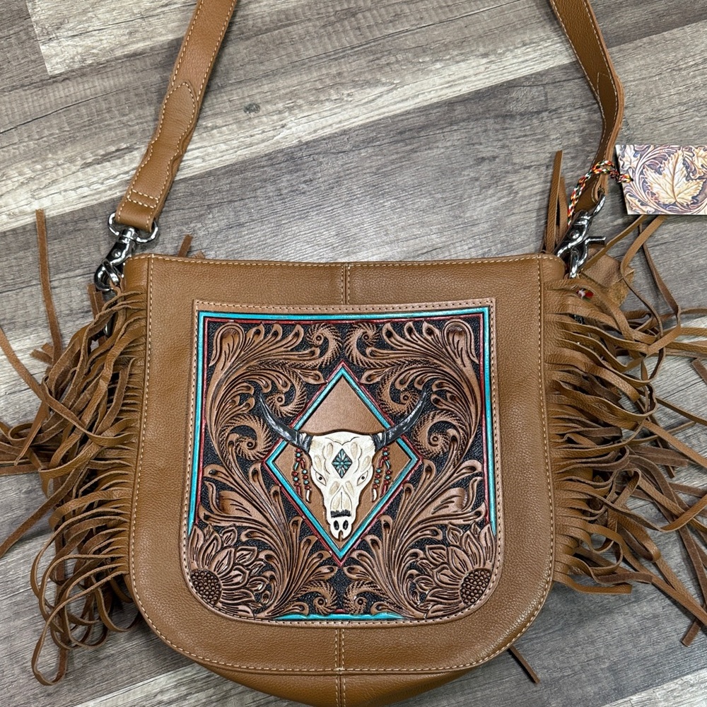 Brown Leather Fringe Shoulder Bag